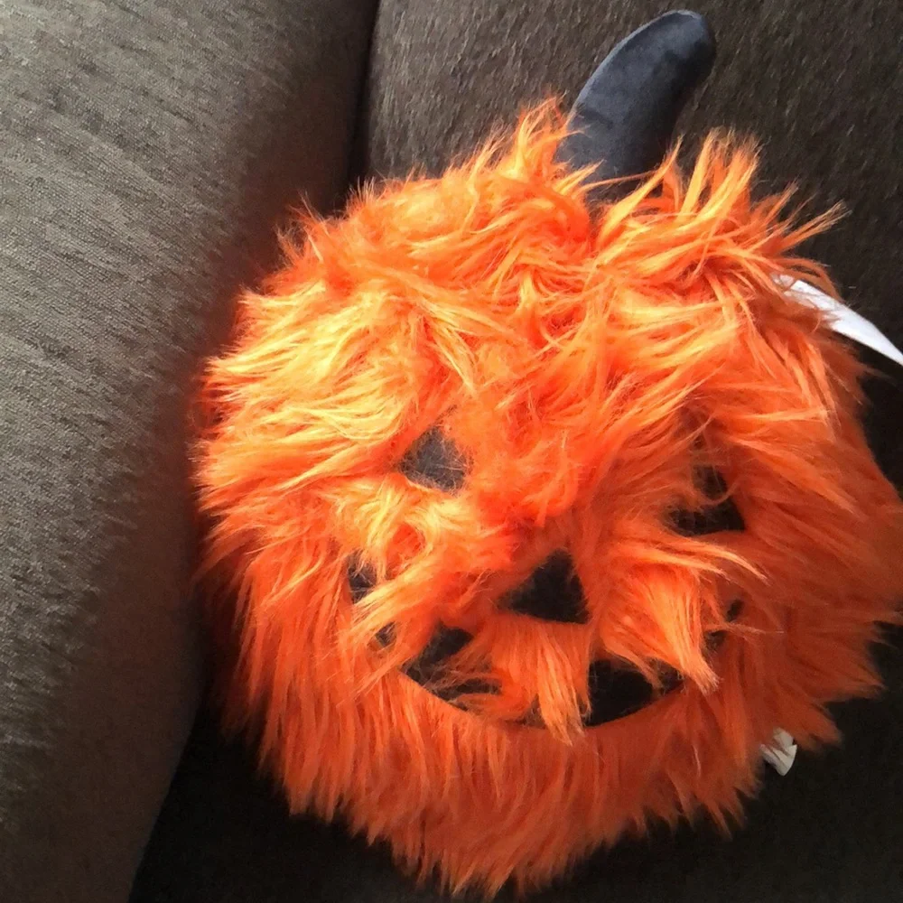 Cupcakes and Cashmere ORANGE Pumpkin Fuzzy Faux Fur Throw Pillow